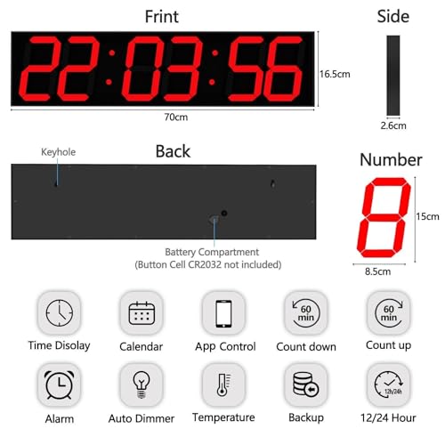 Reloj Digital de Pared LED Grande con Control WiFi Blanco miniatura 3