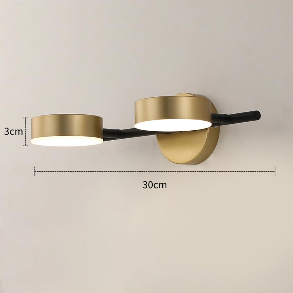 Mengjay Apliques LED Pared Interior,Aplique Espejo Baño, 360°Lámpara de Pared Giratoria Moderno Dorado Lámpara de Cabecera con 3 Temperaturas para Dormitorio Salón Cocina Baño (2 Luces)