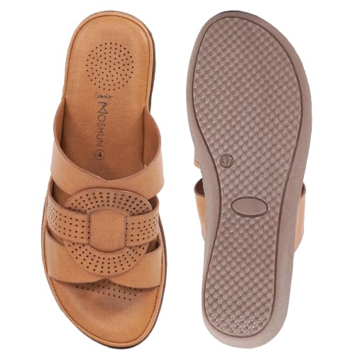 Image of Moshun Criss Cross Sandals for Women & Girls | Multi Strap & X Strap Flat Sandals, Bounce Back Technology Footbed with Adjustable Strap, Anti-Slip Sole | Lightweight Daily Wear Casual Slip-On Sandals