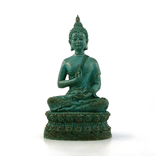 ornerx Thai Sitting Buddha Statue for Home Decor Verdigris 6.7"