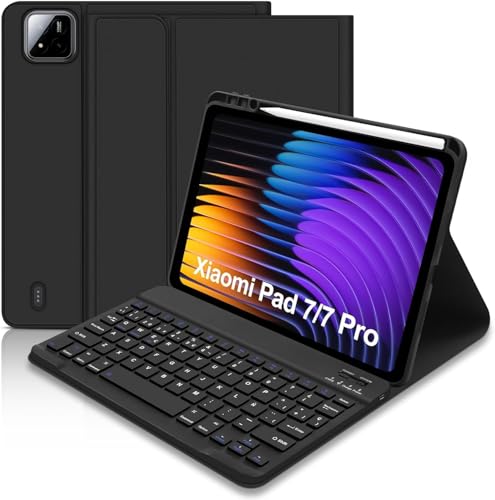 Funda con Teclado para Xiaomi Pad 7/Pad 7 Pro de 11.2 pulgadas 2025, Teclados para xiaomi Pad 7/7 Pros, Teclado Bluetooth español Ñ, Funda protectora con teclados para Tablet Pads 7 Pro (Negro)