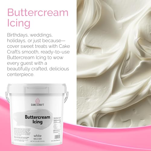 Image of Cake Craft Buttercream Icing - 3.5 lb Tub | Ready-to-Use Frosting for Cakes, Cupcakes, Cookies & More | Super Smooth Texture | No Prep Required | Vanilla Flavor | White
