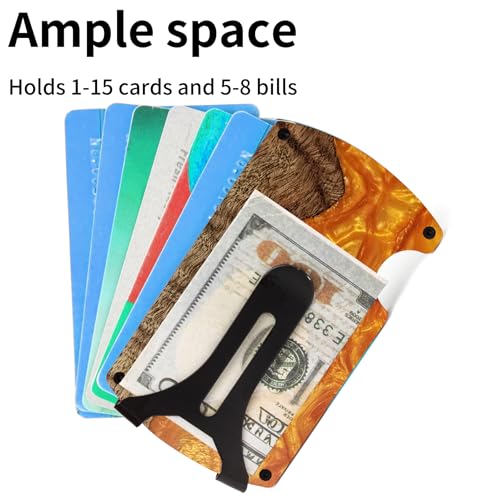 Image of Minimalist Wallet for Men, Slim Metal RFID Blocking Wallet Credit Card Holder Money Clip & Cash Strap, Scratch-Resistant Holds 15 Cards,Ideal Gift for Men | Resin Wood, Unique Pattern,Orange