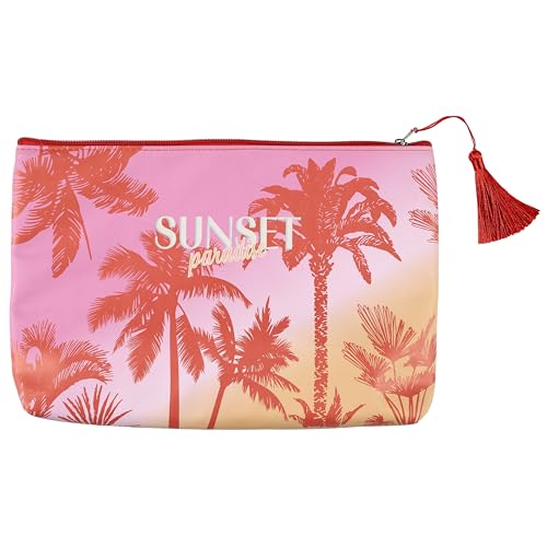LA CHAISE LONGUE - Pochette Sunset Paradise "Tropicale" - Plastique PVC - Accessoire de Voyage, Trousse de Toilette, Isotherme, Design Estival - 36 x 1 x 22 cm - 50 g - Multi