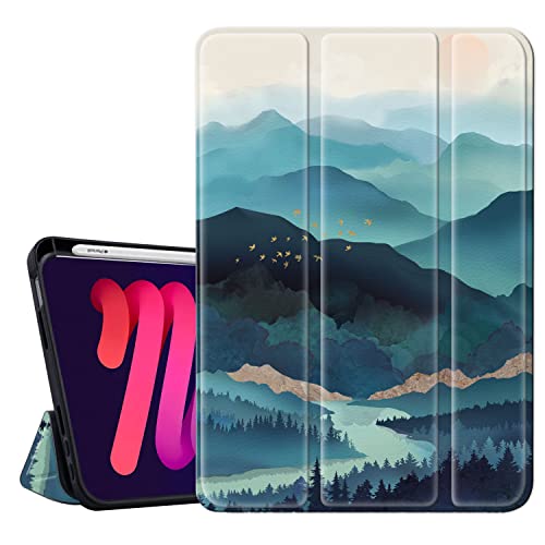 Hi Space Ipad Mini 6 Case 2021 8.3 Inch With Pencil Holder, Mountain Nature Scenery Watercolor Trifold Stand Protective Shockproof Ipad Mini 6Th Generation Cover Auto Sleep Wake For A2567 A2568 A2569 #TOP11