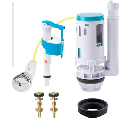 MRUVTC Toilet Flush System Replacement, Dual Flush and Fill Toilet Cistern Kit with Universal Ldual Flush Cistern Valve, Adjustable Height Cistern Flush Replacement for 2 Outlet