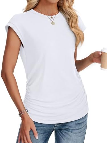 Summer Tops for Women 2026 Short Sleeve Shirts Trendy Spring Tops Work Business Casual Outfits Vacation Beach Clothes Maternity Fashion Clothing White L - 2