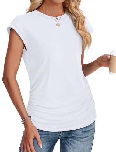 SAMPEEL Womens Summer Tops Trendy 2025 Ruched Cap Short Sleeve Tshirts Shirts Crew Neck T Shirts Fashion3
