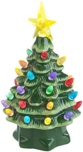 infactory Weihnachtsbaum Mini: Deko-Weihnachtsbaum aus Keramik mit LED-Beleuchtung, Timer, 19 cm (Mini Tischdeko, klein, Weihnachtsbaumbeleuchtung kabellos)