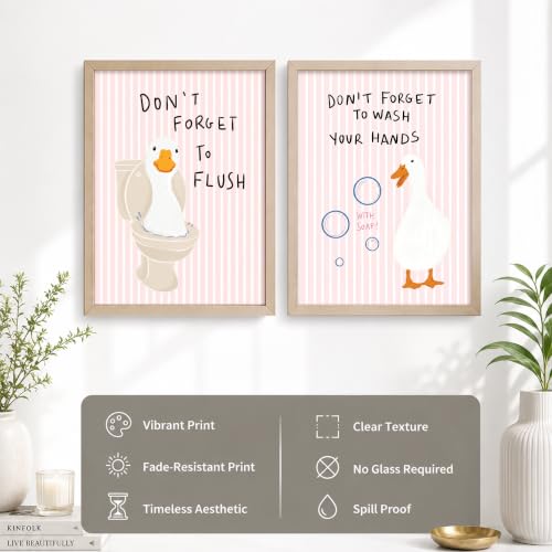 Image of PAINTINGMANTRA Funny Duck Bathroom Wall Art Painting For Living Room, Cute Aesthetic Duck Framed Painting for Bathroom, Restroom & Washroom Decor, 12x16 Inch