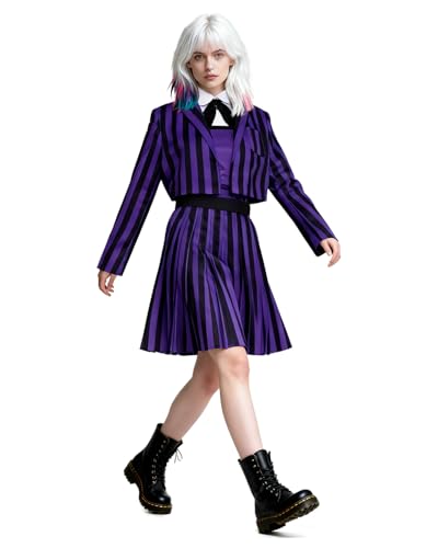 Enid - Disfraz escolar para niñas, uniforme escolar, traje de cosplay de Enid Sinclair, chaqueta morada, disfraz de Halloween, fiesta