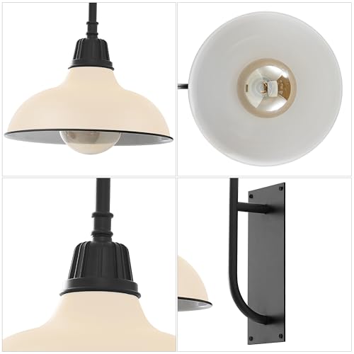 Image of JONATHAN Y 12.25 inch Matte Almond /Black 1-Light Farmhouse Gooseneck Outdoor Wall Sconce Lamp, with Black Metal Bowl Shade, Industrial Iron LED Porch Light for Patio Garage Entryway (JYL7614J)