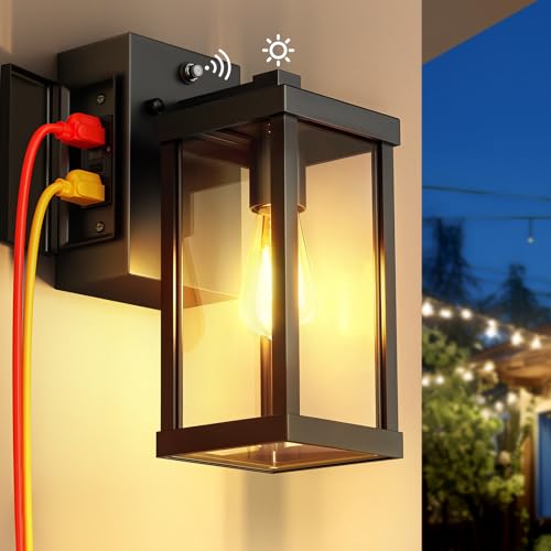NookNova Porch Light with Outlet, Dusk to Dawn Outdoor Light with GFCI Outlet Porch Wall Sconce Waterproof Exterior Light Fixtures Outside for House Patio Garage Hallway