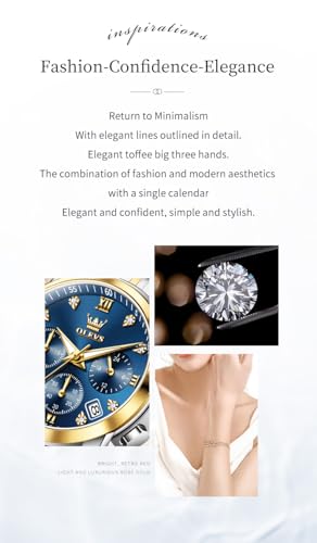 Image of OLEVS Women Watch Stylish Elegant Chronograph Luxury Diamond Analog Quartz Stainless Steel Luminous Date Ladies Wrist Watches for Women
