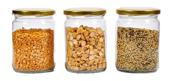 Image of 500 ml Glass Jar with Air Tight Black-Lid for Kitchen Dried Masla Storage Jar,Honey Jar,Jar and Container,Spice Masala Jar,Glass,Visible Glass Jar for Kitchen Storage Set of (6) (12)