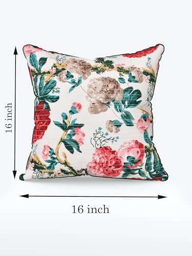 Image of Pure Cotton Quilted Cushion Cover 16x16 Inch | Anokhi Print Decorative Throw Pillow Cover | Soft Cotton Sofa Cushion Cover with Hidden Zipper | Living Room Bedroom Home Decor
