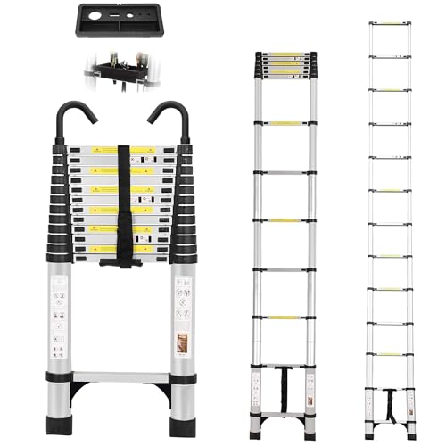 Dajianglx 16.5 FT Telescoping Ladder, Lightweight Multi-Purpose Aluminum Extension Ladder w/Tool Tray and Non-Slip Feet, Retractable Extendable Ladder for Home, RV, Roof and Outdoor Work
