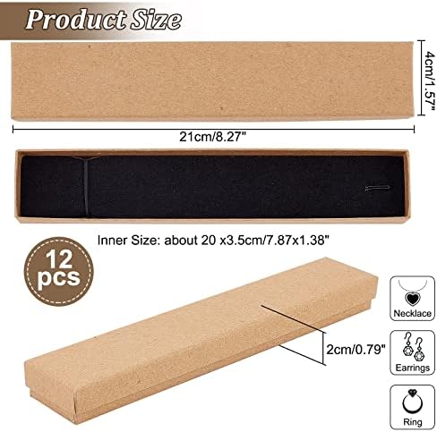 NBEADS 12 Pcs Cardboard Jewelry Box, Rectangle Bracelet Gift Box Long Necklace Case for Earrings Chain Jewelry Presentation, Mother's Day, Christmas, Birthday Gift Packaging Tan, 21x4x2cm