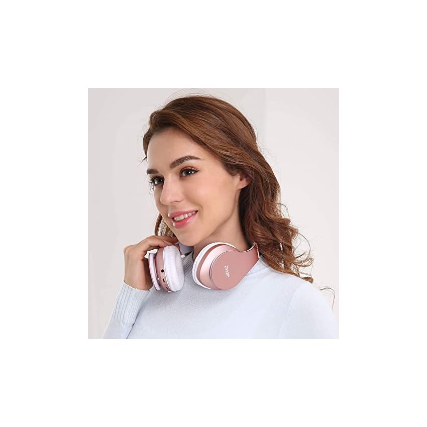 zihnic casque bluetooth casque audio stéréo sans fil pliable léger mini sd/tf micro intégré fm pour phones pads samsung pc (or rose)