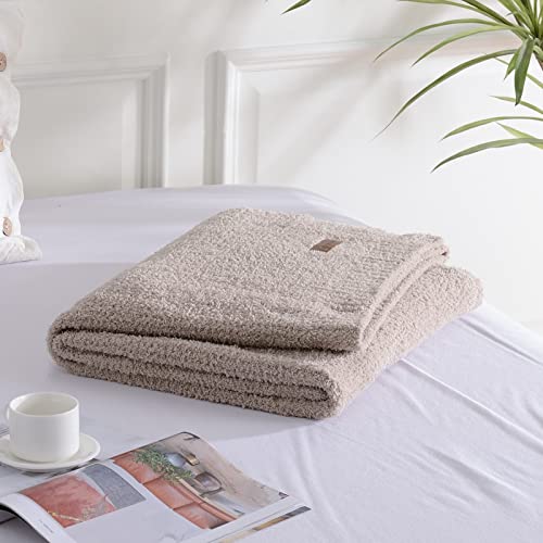 Bed Trip Plush Blanket For Couch, Lightweight Soft Knitted Chenille Throw Blanket With Fuzzy Texture And Ribbed Trim Design, Decorative Luxury Fluffy Blanket For Spring Summer (Taupe, 50X60 Inches) #TOP3