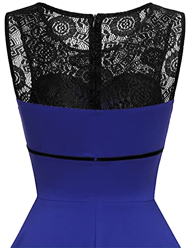 Bbonlinedress Women's 50S Vintage Floral Lace Retro Rockabilly Sleeveless Round Neck Cocktail Party Swing Dress Royalblue S #TOP6