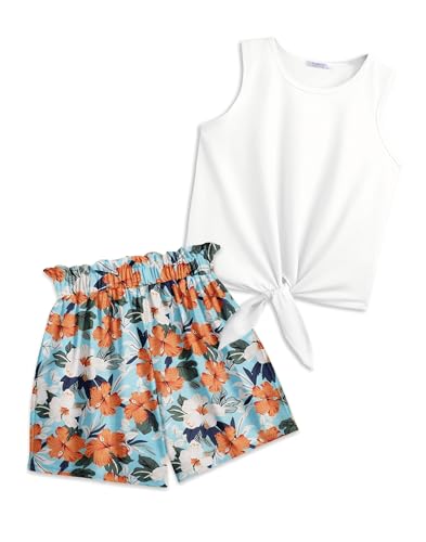 Arshiner Girls Tank Tops with Shorts Set Kids Summer Clothing Sets Casual Fashion Sleeveless T-shirts Outfits for Girls 9-10 years