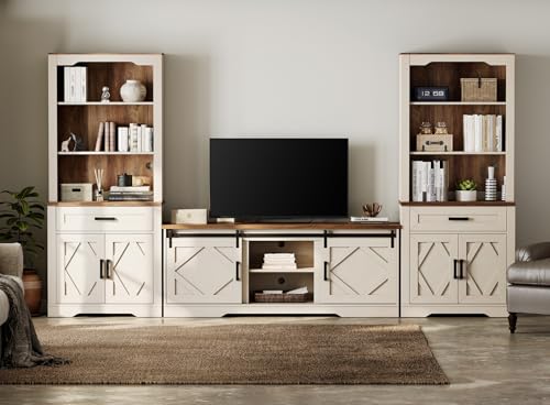 WAMPAT Farmhouse Entertainment Center with Bookshelf for TVs up to 75