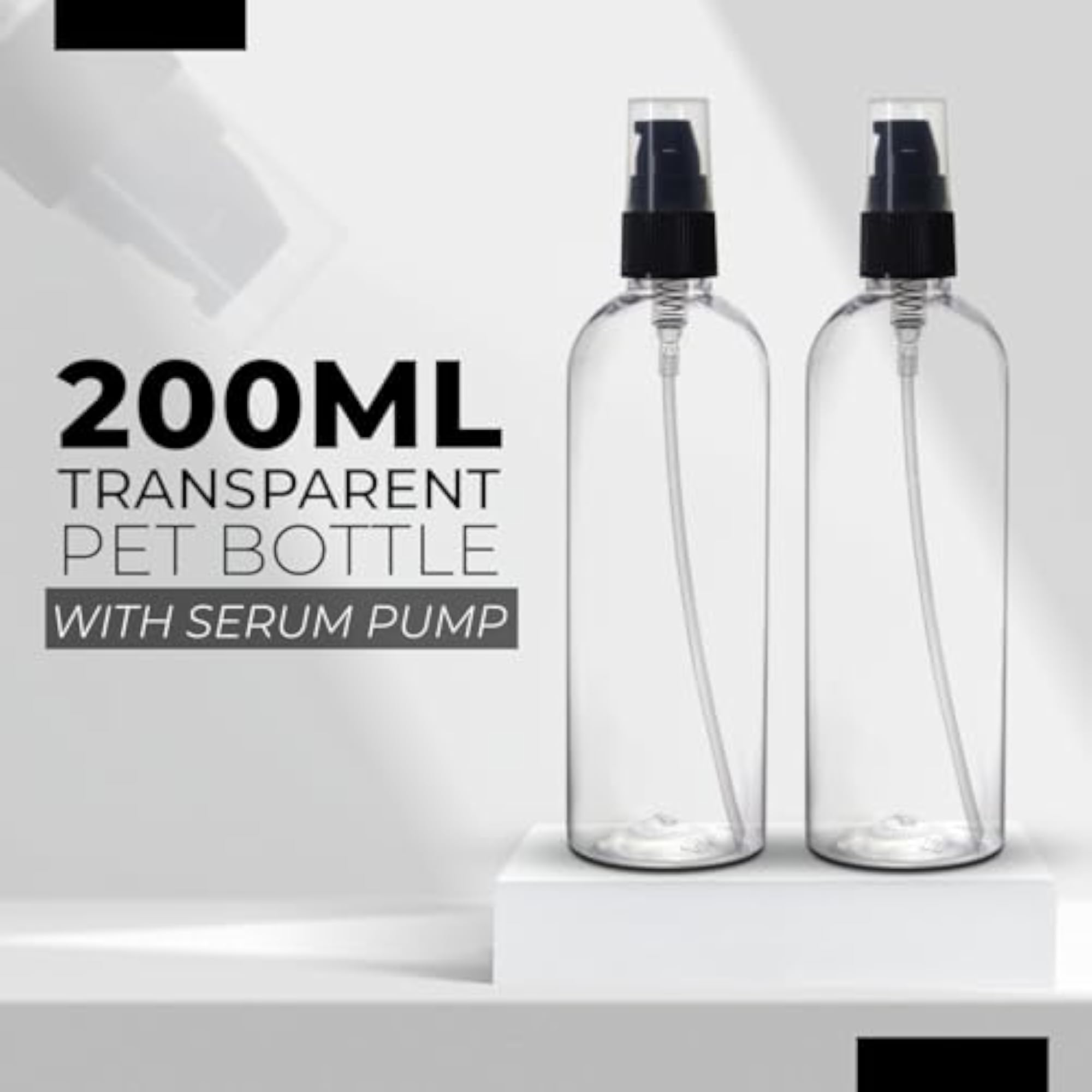 Clear Plastic Round Empty Refillable Bottle with Pump Dispenser, 200ml