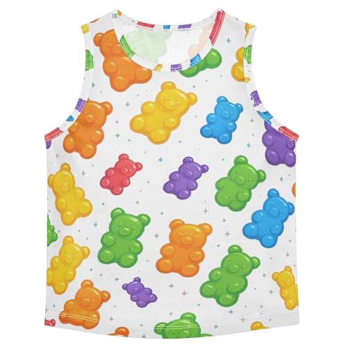 JUNZAN Colorful Gummy Bears Jelly Sweets Children Tank Tops Sleeveless Toddler Vest Kids Shirts for Running Beach Swim 3T