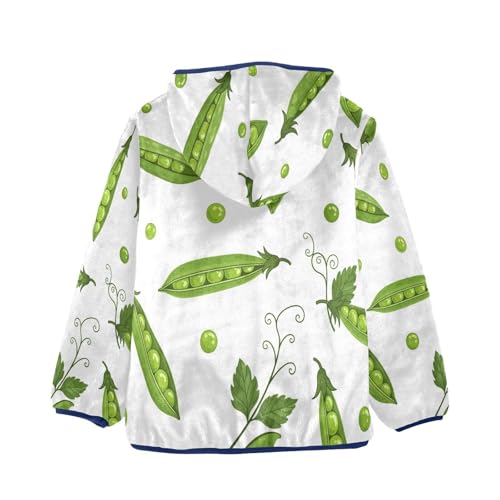 Green Pea Pod Pattern Toddler Fleece Jacket Girl Boys Hooded Fleece Jacket Coat Warm Outwear Zip-up 3-10T2