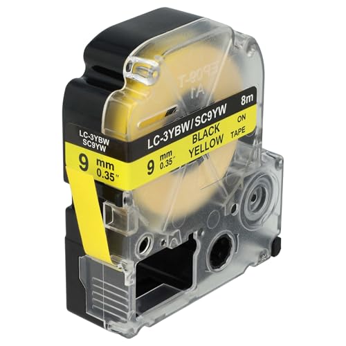 vhbw Label Tape Compatible with Epson LabelWorks LW-1000P, LW-600P, LW-500, LW-400, LW-300 Label Printer 8m x 9 mm, Black on Yellow
