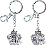 Aqua 79 Sparkly Crown Keychain - Silver 3D Rhinestone for Women and Men, Metal Alloy Crystal Keychain, Fashionable Silver Crown Charm Bling Accessory - 1.6 Inches