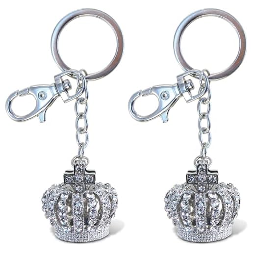 Aqua79 Crown Elegant Keychain - Silver 3D Sparkling Charm Rhinestones Fashionable Stylish Metal Alloy Durable Key Ring Bling Crystal Jewelry Accessory With Clasp For Keychain, Purse, Backpack, Handbag