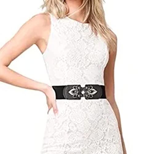2PCS Wide Elastic Belts for Women, Vintage Metal Buckle Dress Belts Retro Style Stretchy Waistband Clothing Accessory 2.4 Width3