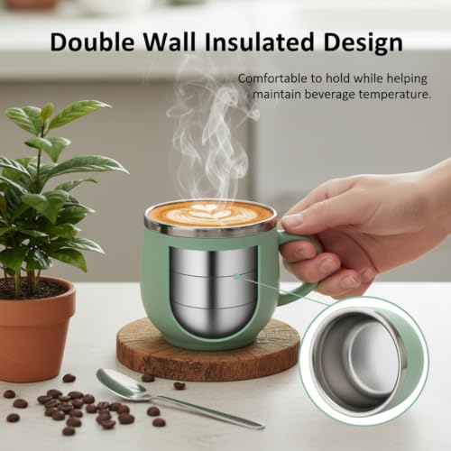 Image of Premium Stainless Steel Cappuccino Cups Set of 6 | 100ml Double Wall Insulated Coffee Mugs | Reusable Espresso & Cappuccino Cups | Stylish Gift Set for Home & Office (Green)