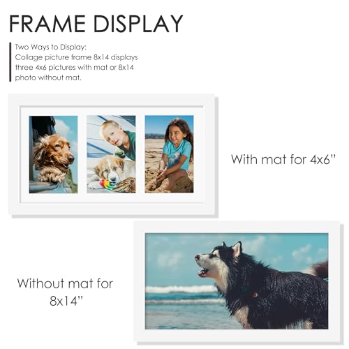 Image of DUENPY 8x14 Collage Picture Frame 4x6 Collage Picture Frame Displays Three 4x6 inch Photos or 8x14 (Without Mat) for Available Horizontal Wall Mounting Display and Vertical White