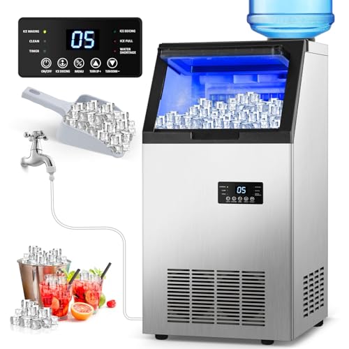 Commercial Ice Maker Machine 140Lbs/24H, 15" Wide Under Counter/Freestanding Ice Machine, 45 Ice Cubes in 4-15 Mins, 35Lbs Ice Storage, 2 Water Supply Modes, Built-in Ice Maker for Home, Bar, Outdoor