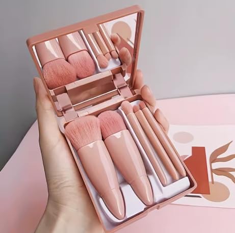 5Pcs Portable Mini Makeup Brush Set with Mirror, Travel Kit
