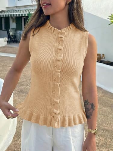 Image of Saodimallsu Womens Sleeveless Sweater Vest Summer Ruffle Tank Tops