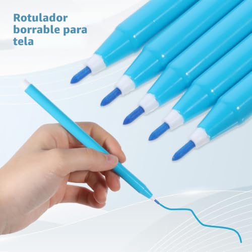 Miniatura 4 de Qianyu Paquete De 5 Marcadores De Costura De Tela Lavables Borrables Solubles En Agua, Marcador De Bordado Azul Temporal Que Desaparece, Bolígrafo De Tinta Borrable Para Acolchar, Suministros De