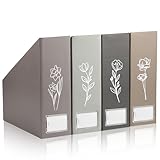 AmazingSpark Set of 4 Boho Floral Magazine File Holder Decorative Foldable Magazine Storage Boxes with Acrylic Label Holders Coquettish Boho Organizer for Office Home Organization Storage