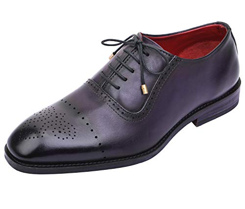 Lethato Brogue Oxford Handcrafted Men's Genuine Leather Lace up Dress Shoes with Golden Color Metal Aglets Shoelace Tips- Purple