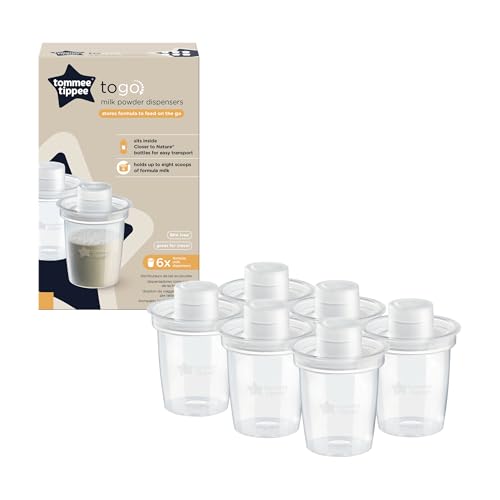 Tommee Tippee Dosatori per latte in polvere, contenitori per latte in polvere, confezione da 6, ogni dosatore contiene 8 misurini, ideale per allattare in viaggio