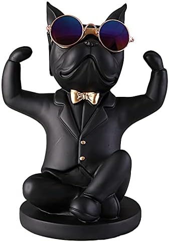Vinbcorw French bulldog figure with tray stainless steel,Table decoration sculpture decoration, key bowl statue small parts, container, fruit bowl, key candy organizer,Black,G