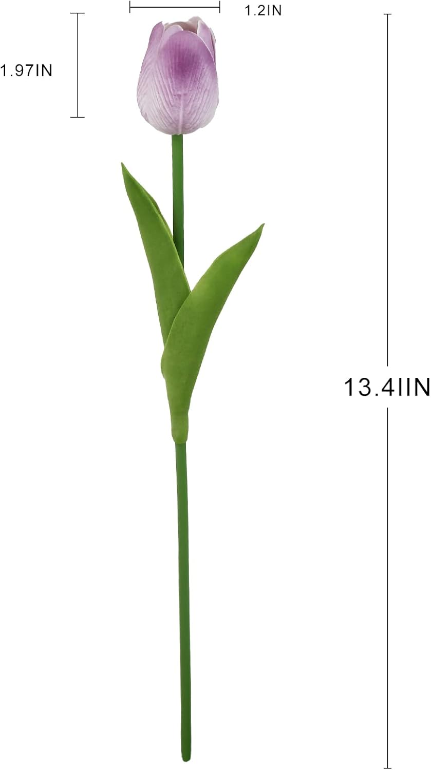 IPOPU Real Touch Purple Tulips 24PCS Artificial Flowers for Decoraion Fake Tulips Light Purple Flowers Floral Arrangements Artificial Faux Tulip Decor for Table Home Kitchen Decor (Light Purple) - Image 3