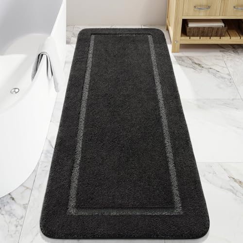 LOCHAS Bathroom Rugs, 24" x 70" Long Bath Mat Non Slip, Dark Grey