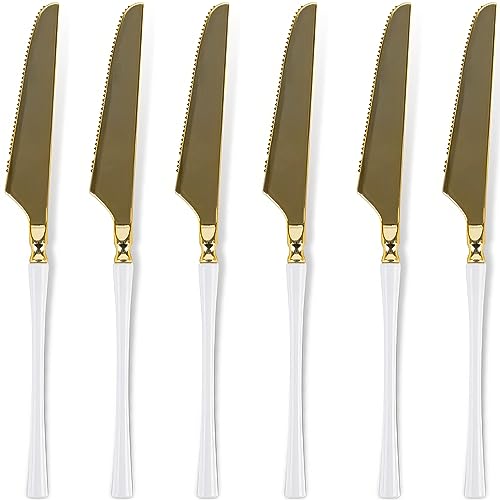 Cuchillos blancos y dorados de lujo para banquetes elegantes Blue Sky Infinity, 20 uds