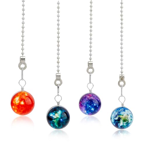 HOBBIESAY 4Pcs Ceiling Fan Pull Chain Glow Universe Decorative Lamp Pull Extension 4 Color Glass Fan String Pendant Extender with Ball Chain Danglers Planet Charm for Ceiling Light Fan Table Lamp