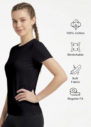 Image of INDISSH Yoga Tshirt for Women Cotton | Graphic Printed Yoga Round Neck Short Sleeves T-Shirt for Woman - WRN-YOGAB-PAR
