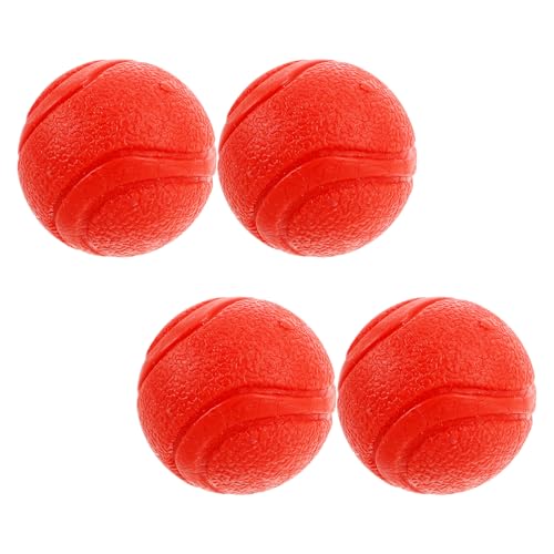 KALLORY 4 Stück Hundespielzeugball aus TPR in Tennisball Form Rot Fördert Zahngesundheit und Taktile Stimulation für Spielzeit mit Welpen und Mittelgroßen Hunden